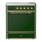 ILVE Majestic III 30-Inch Induction Range with 4 Induction Elements and Solid Door Electric Oven in Emerald Green with Brass Trim (UMIB30QNR3EGG)