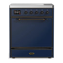 ILVE Majestic III 30-Inch Induction Range with 4 Induction Elements and Solid Door Electric Oven in Mightnight Blue with Burnished Trim (UMIB30QNR3MBB)