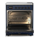 ILVE Majestic III 30-Inch Induction Range with 4 Induction Elements and Solid Door Electric Oven in Mightnight Blue with Burnished Trim (UMIB30QNR3MBB)