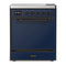 ILVE Majestic III 30-Inch Induction Range with 4 Induction Elements and Solid Door Electric Oven in Mightnight Blue with Burnished Trim (UMIB30QNR3MBB)