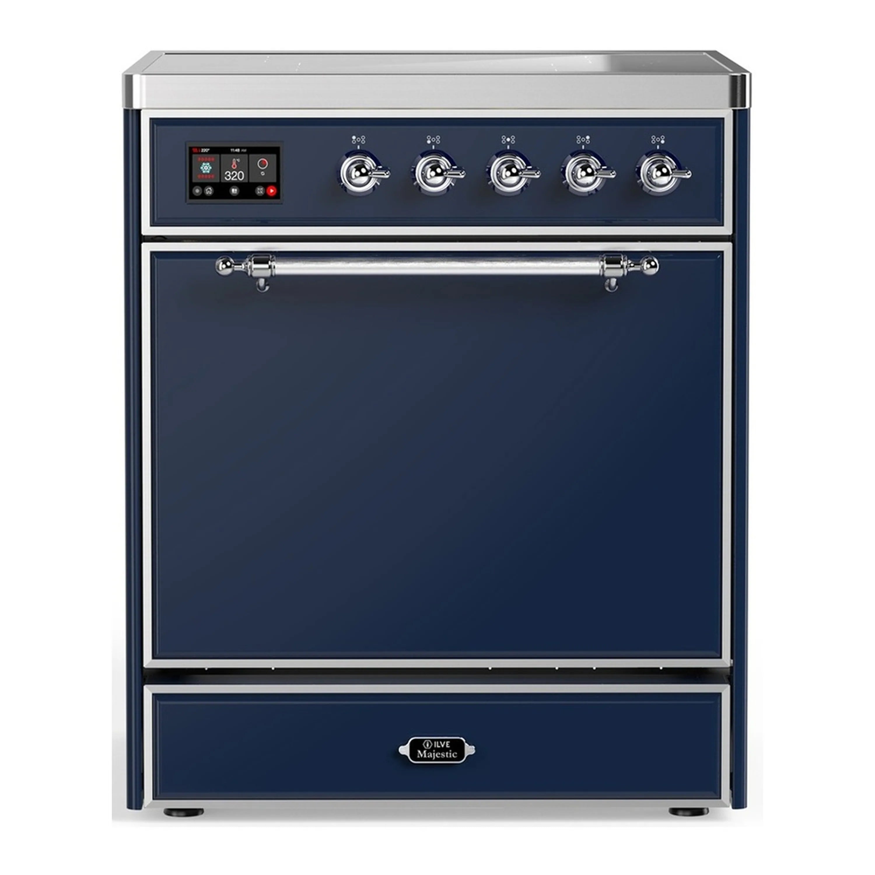 ILVE Majestic III 30-inch induction range, midnight blue with chrome trim