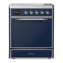ILVE Majestic III 30-Inch Induction Range with 4 Induction Elements and Solid Door Electric Oven in Mightnight Blue with Chrome Trim (UMIB30QNR3MBC)
