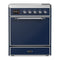 ILVE Majestic III 30-Inch Induction Range with 4 Induction Elements and Solid Door Electric Oven in Mightnight Blue with Chrome Trim (UMIB30QNR3MBC)