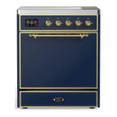 ILVE Majestic III 30-Inch Induction Range with 4 Induction Elements and Solid Door Electric Oven in Mightnight Blue with Brass Trim (UMIB30QNR3MBG)