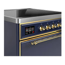 ILVE Majestic III 30-Inch Induction Range with 4 Induction Elements and Solid Door Electric Oven in Mightnight Blue with Brass Trim (UMIB30QNR3MBG)