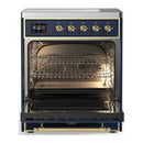 ILVE Majestic III 30-Inch Induction Range with 4 Induction Elements and Solid Door Electric Oven in Mightnight Blue with Brass Trim (UMIB30QNR3MBG)