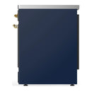 ILVE Majestic III 30-Inch Induction Range with 4 Induction Elements and Solid Door Electric Oven in Mightnight Blue with Brass Trim (UMIB30QNR3MBG)