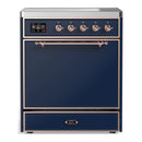 ILVE Majestic III 30-Inch Induction Range with 4 Induction Elements and Solid Door Electric Oven in Mightnight Blue with Copper Trim (UMIB30QNR3MBP)