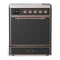 ILVE Majestic III 30-Inch Induction Range with 4 Induction Elements and Solid Door Electric Oven in Matte Graphite with Copper Trim (UMIB30QNR3MGP)