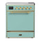 ILVE Majestic III 30-Inch Induction Range with 4 Induction Elements and Solid Door Electric Oven in Mediterranean Mint with Brass Trim (UMIB30QNR3MMG)