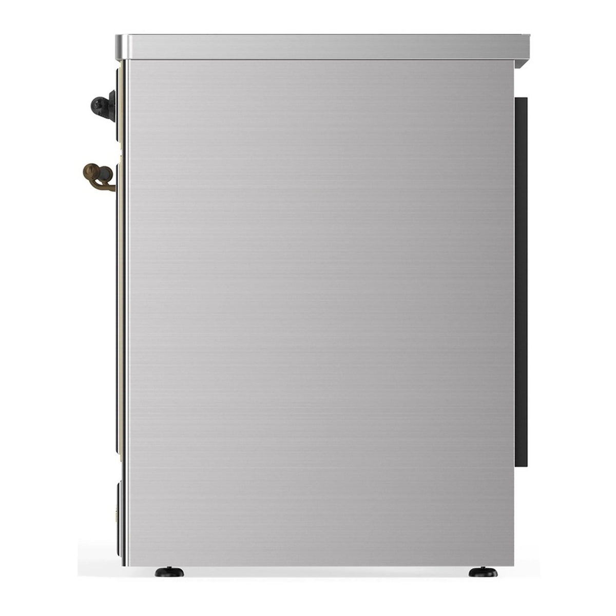 Stainless steel solid oven door panel with side hinges and brass handle