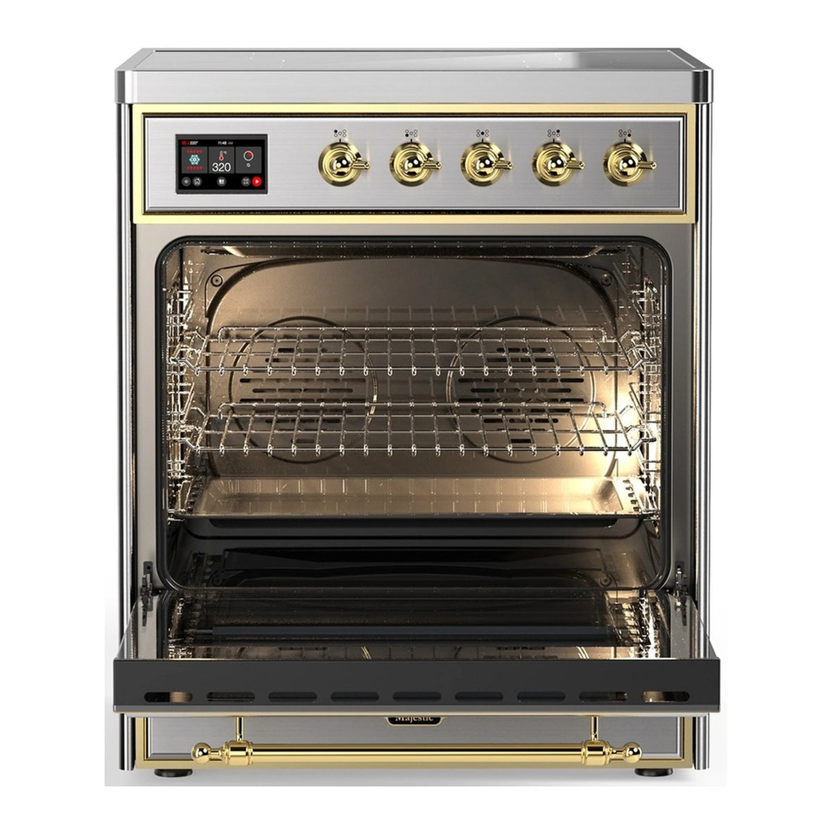 ILVE electric oven with open door showing racks and interior heating elements