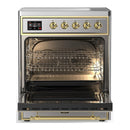 ILVE Majestic III 30-Inch Induction Range with 4 Induction Elements and Solid Door Electric Oven in Stainless Steel with Brass Trim (UMIB30QNR3SSG)