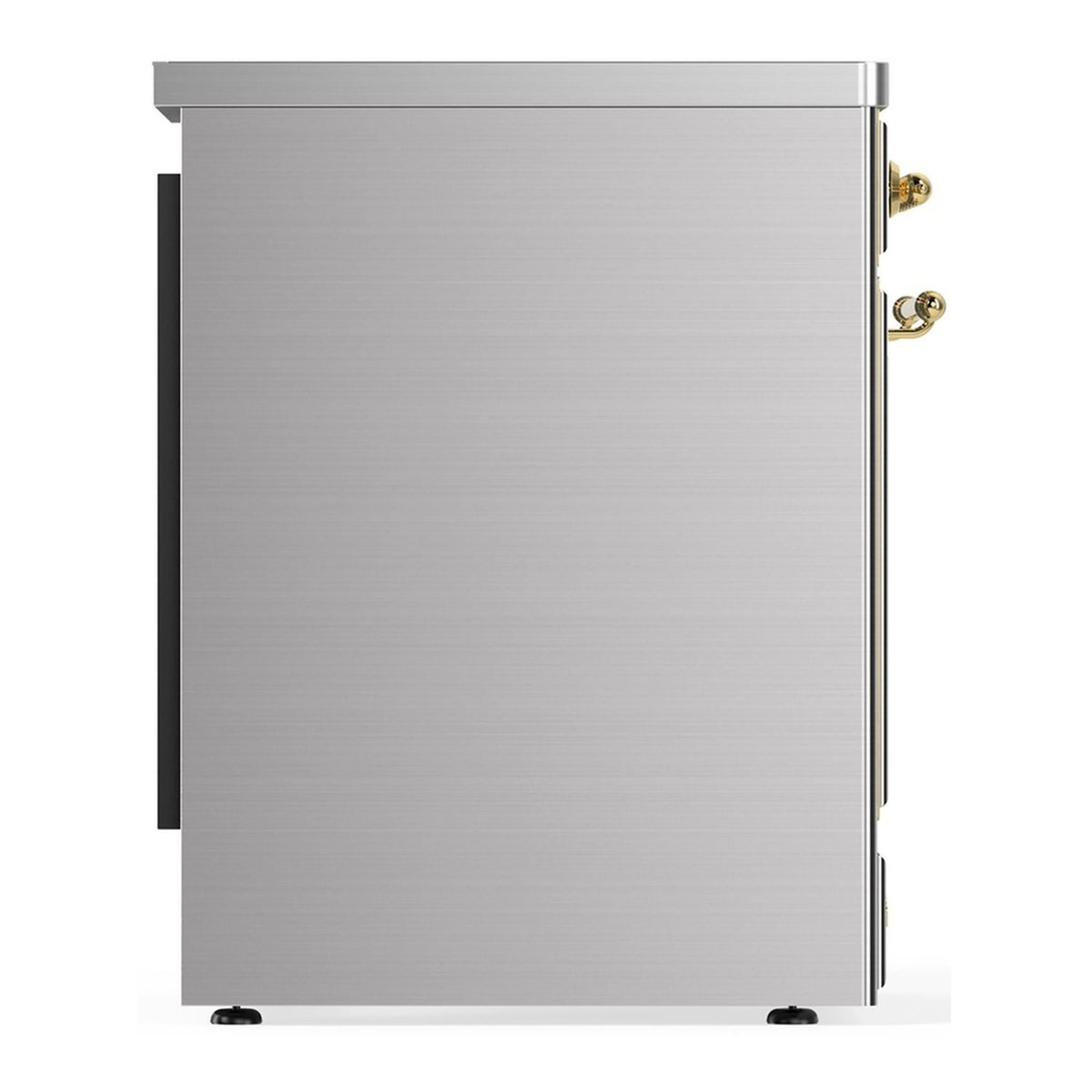 ILVE stainless steel oven side panel with brass handle and trim