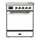 ILVE Majestic III 30-Inch Induction Range with 4 Induction Elements and Solid Door Electric Oven in White with Burnished Trim (UMIB30QNR3WHB)