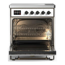 ILVE Majestic III 30-Inch Induction Range with 4 Induction Elements and Solid Door Electric Oven in White with Burnished Trim (UMIB30QNR3WHB)