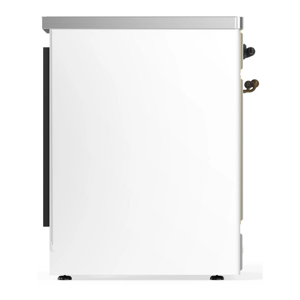 White solid oven door with bronze handle and black side trim