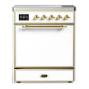 ILVE Majestic III 30-Inch Induction Range with 4 Induction Elements and Solid Door Electric Oven in White with Brass Trim (UMIB30QNR3WHG)