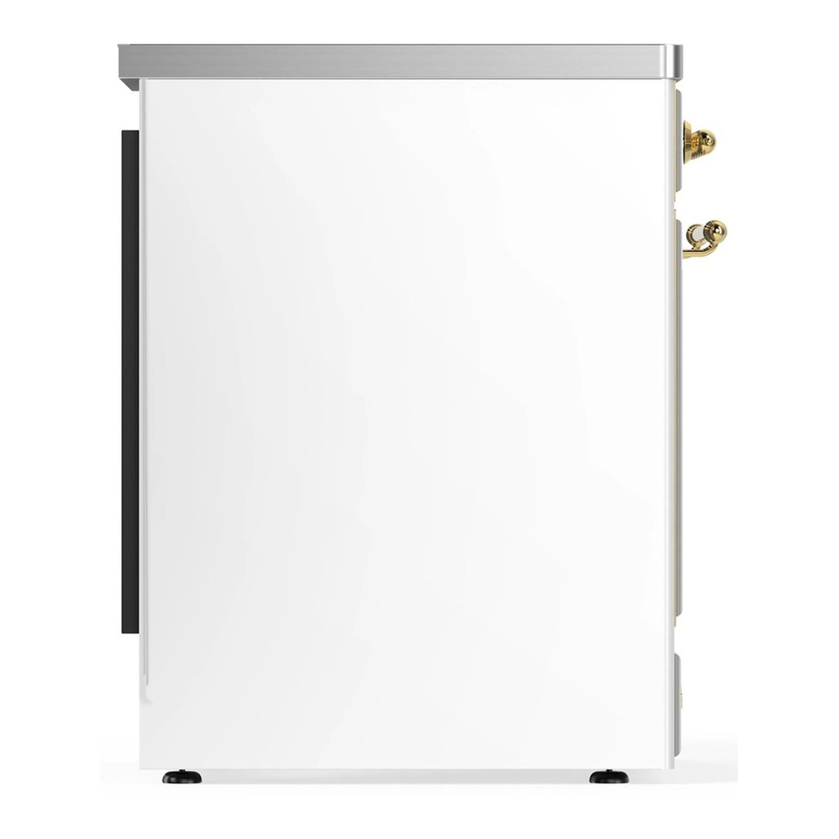 White range side with brass handle and stainless trim