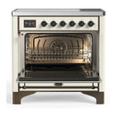ILVE Majestic III 36-Inch Induction Range with 6 Induction Elements and Triple Glass Door Electric Oven in Antique White with Burnished Trim (UMIB36NR3AWB)