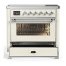 ILVE Majestic III 36-Inch Induction Range with 6 Induction Elements and Triple Glass Door Electric Oven in Antique White with Chrome Trim (UMIB36NR3AWC)