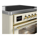 ILVE Majestic III 36-Inch Induction Range with 6 Induction Elements and Triple Glass Door Electric Oven in Antique White with Brass Trim (UMIB36NR3AWG)