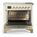 ILVE Majestic III 36-Inch Induction Range with 6 Induction Elements and Triple Glass Door Electric Oven in Antique White with Brass Trim (UMIB36NR3AWG)