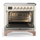 ILVE Majestic III 36-Inch Induction Range with 6 Induction Elements and Triple Glass Door Electric Oven in Antique White with Copper Trim (UMIB36NR3AWP)
