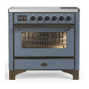 ILVE Majestic III 36-Inch Induction Range with 6 Induction Elements and Triple Glass Door Electric Oven in Blue Grey with Burnished Trim (UMIB36NR3BGB)