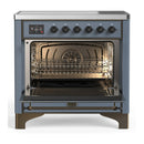 ILVE Majestic III 36-Inch Induction Range with 6 Induction Elements and Triple Glass Door Electric Oven in Blue Grey with Burnished Trim (UMIB36NR3BGB)