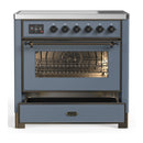 ILVE Majestic III 36-Inch Induction Range with 6 Induction Elements and Triple Glass Door Electric Oven in Blue Grey with Burnished Trim (UMIB36NR3BGB)