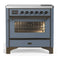 ILVE Majestic III 36-Inch Induction Range with 6 Induction Elements and Triple Glass Door Electric Oven in Blue Grey with Burnished Trim (UMIB36NR3BGB)