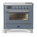 ILVE Majestic III 36-Inch Induction Range with 6 Induction Elements and Triple Glass Door Electric Oven in Blue Grey with Chrome Trim (UMIB36NR3BGC)