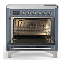 ILVE Majestic III 36-Inch Induction Range with 6 Induction Elements and Triple Glass Door Electric Oven in Blue Grey with Chrome Trim (UMIB36NR3BGC)