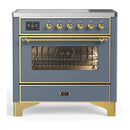 ILVE Majestic III 36-Inch Induction Range with 6 Induction Elements and Triple Glass Door Electric Oven in Blue Grey with Brass Trim (UMIB36NR3BGG)