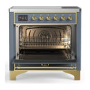 ILVE Majestic III 36-Inch Induction Range with 6 Induction Elements and Triple Glass Door Electric Oven in Blue Grey with Brass Trim (UMIB36NR3BGG)