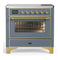 ILVE Majestic III 36-Inch Induction Range with 6 Induction Elements and Triple Glass Door Electric Oven in Blue Grey with Brass Trim (UMIB36NR3BGG)