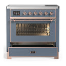 ILVE Majestic III 36-Inch Induction Range with 6 Induction Elements and Triple Glass Door Electric Oven in Blue Grey with Copper Trim (UMIB36NR3BGP)