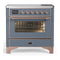 ILVE Majestic III 36-Inch Induction Range with 6 Induction Elements and Triple Glass Door Electric Oven in Blue Grey with Copper Trim (UMIB36NR3BGP)