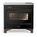 ILVE Majestic III 36-Inch Induction Range with 6 Induction Elements and Triple Glass Door Electric Oven in Glossy Black with Burnished Trim (UMIB36NR3BKB)