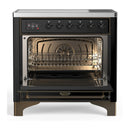 ILVE Majestic III 36-Inch Induction Range with 6 Induction Elements and Triple Glass Door Electric Oven in Glossy Black with Burnished Trim (UMIB36NR3BKB)