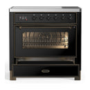 ILVE Majestic III 36-Inch Induction Range with 6 Induction Elements and Triple Glass Door Electric Oven in Glossy Black with Burnished Trim (UMIB36NR3BKB)