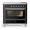 ILVE Majestic III 36-Inch Induction Range with 6 Induction Elements and Triple Glass Door Electric Oven in Glossy Black with Chrome Trim (UMIB36NR3BKC)
