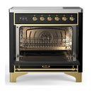 ILVE Majestic III 36-Inch Induction Range with 6 Induction Elements and Triple Glass Door Electric Oven in Glossy Black with Brass Trim (UMIB36NR3BKG)