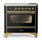 ILVE Majestic III 36-Inch Induction Range with 6 Induction Elements and Triple Glass Door Electric Oven in Glossy Black with Brass Trim (UMIB36NR3BKG)