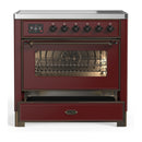 ILVE Majestic III 36-Inch Induction Range with 6 Induction Elements and Triple Glass Door Electric Oven in Burgundy with Burnished Trim (UMIB36NR3BUB)