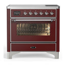 ILVE Majestic III 36-Inch Induction Range with 6 Induction Elements and Triple Glass Door Electric Oven in Burgundy with Chrome Trim (UMIB36NR3BUC)