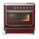 ILVE Majestic III 36-Inch Induction Range with 6 Induction Elements and Triple Glass Door Electric Oven in Burgundy with Chrome Trim (UMIB36NR3BUC)