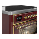 ILVE Majestic III 36-Inch Induction Range with 6 Induction Elements and Triple Glass Door Electric Oven in Burgundy with Brass Trim (UMIB36NR3BUG)