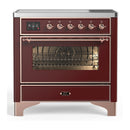 ILVE Majestic III 36-Inch Induction Range with 6 Induction Elements and Triple Glass Door Electric Oven in Burgundy with Copper Trim (UMIB36NR3BUP)